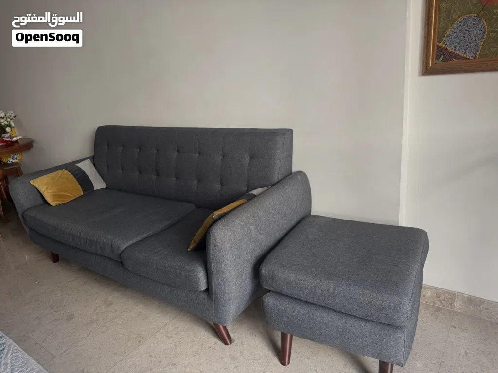 Grey 3-Seater Sofa with Ottoman
