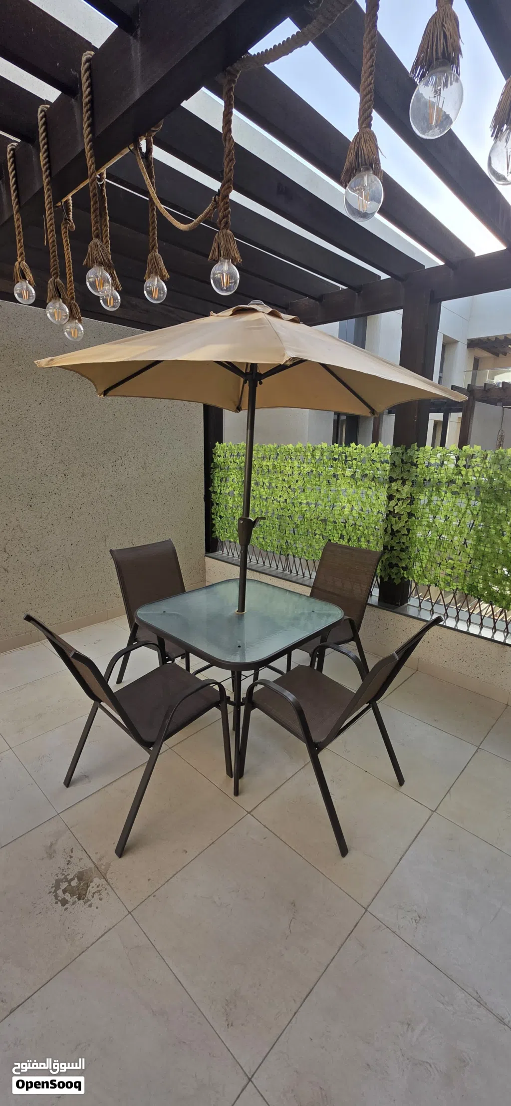 Garden Parasol/Umbrella with table and 4 seats.